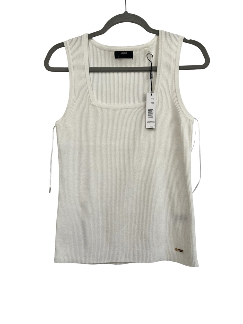 Tahari white ribbed tank sweater top size L NWT